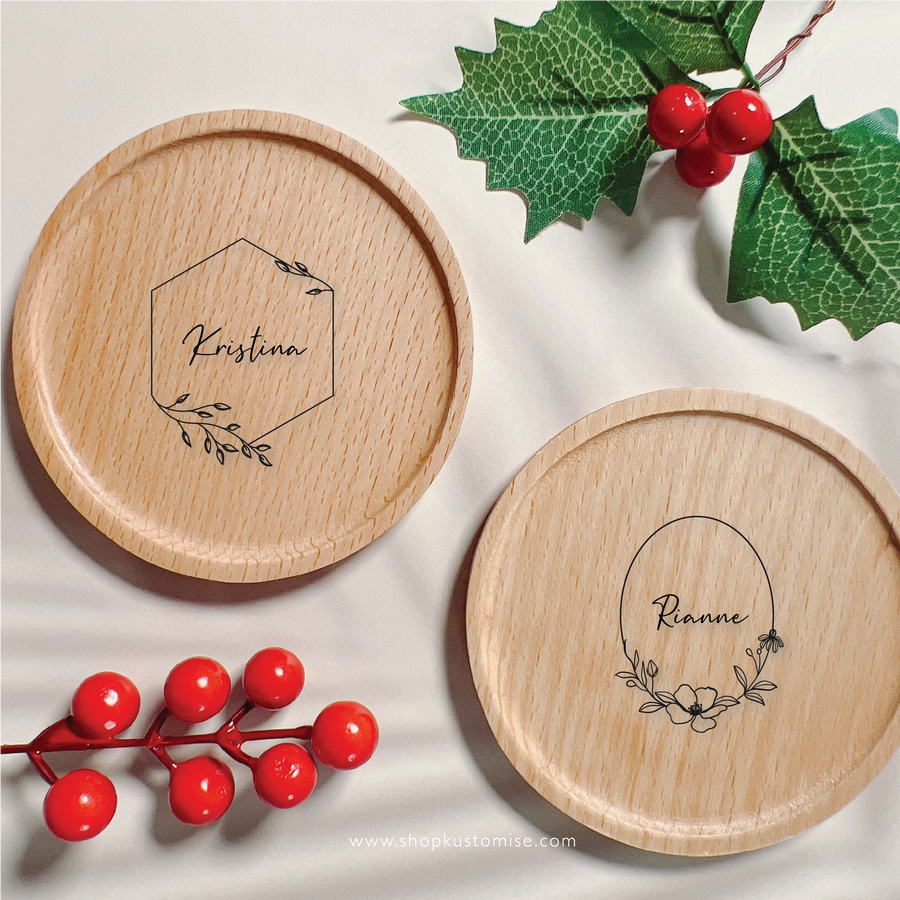 Customised Wood Coasters [Botanical Border Series]