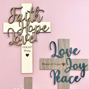 Faith Hope Love v1 3D Cross Sign