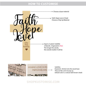 Faith Hope Love v1 3D Cross Sign
