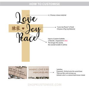 Love Joy Peace 3D Cross Sign