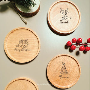 Customised Wood Coasters [Christmas Icon Series]