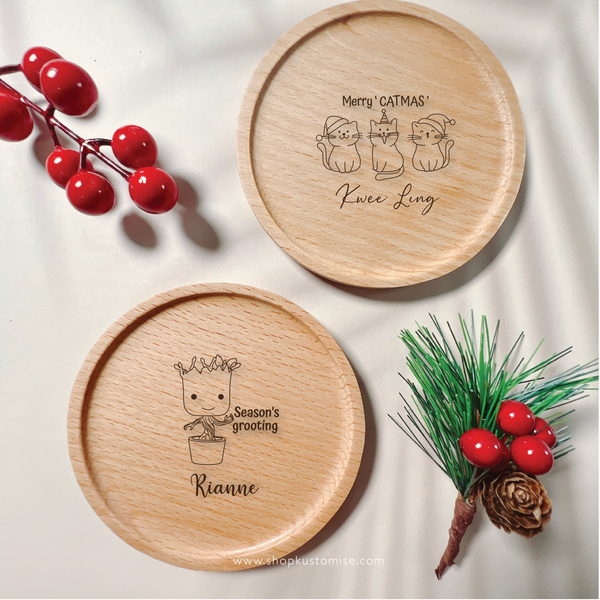 Customised Wood Coasters [Christmas Pun Series]