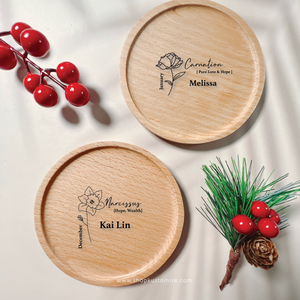 Customised Wood Coasters [Birth Flower Series]